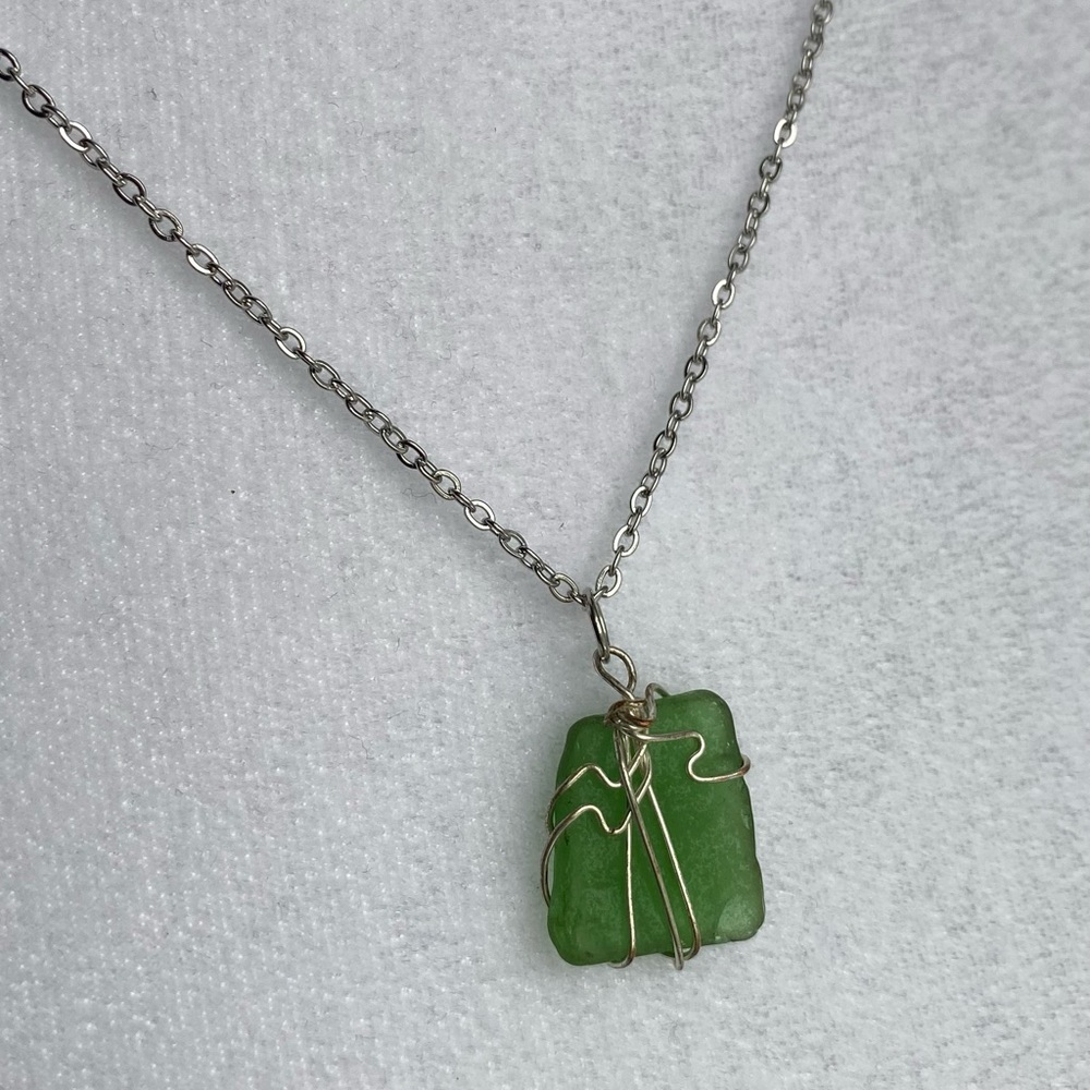 Upcycled Sea Glass Necklace STAINLESS STEEL Vintage Silver Mermaid‎ Beach Fairy